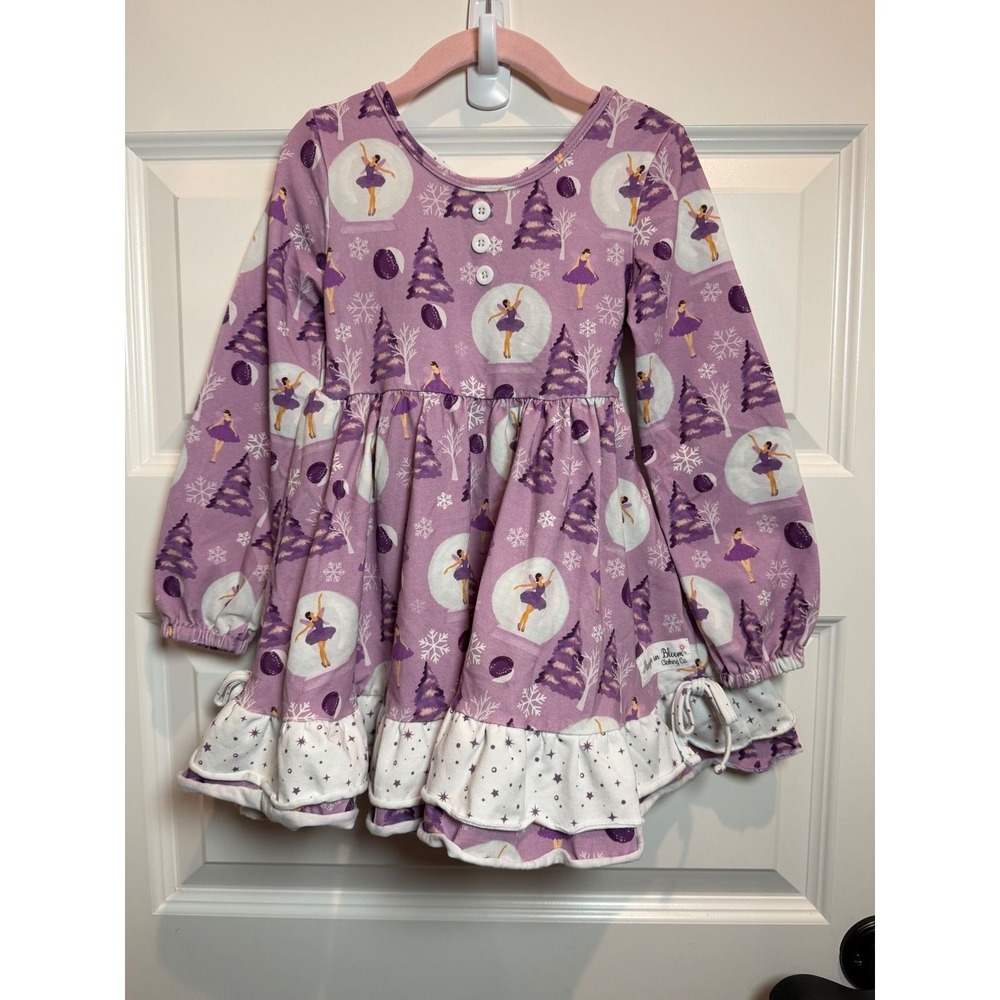 Always in Bloom Girls Purple Winter Ballerina Snow Globe Ruffle Dress Size 5